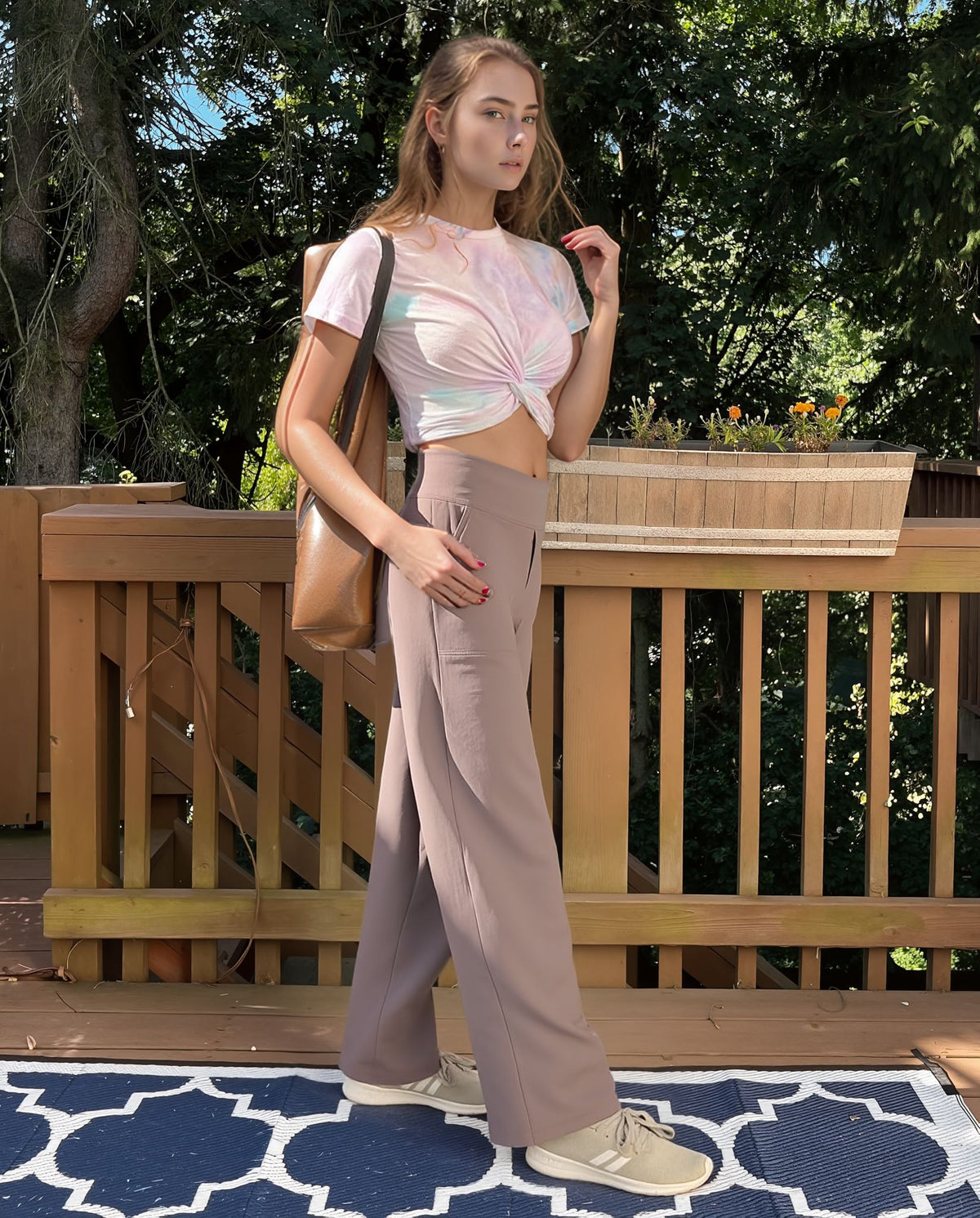 Wide-Leg Jersey Trousers with High Waist for Women