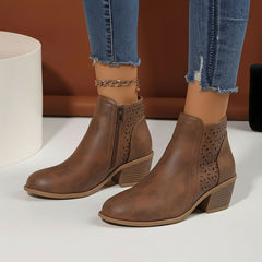 Cut-Out Ankle Boots with Block Heel for Women