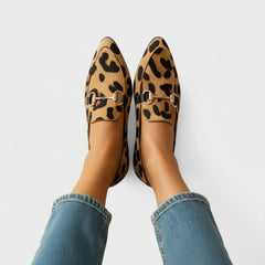 Leopard Print Loafers with Gold Horsebit for Women