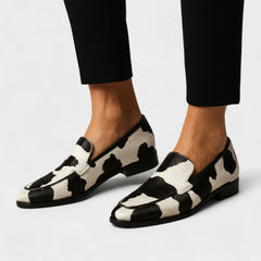 Cow Print Loafers with Black & White Pattern for Women