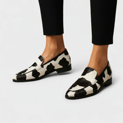Cow Print Loafers with Black & White Pattern for Women