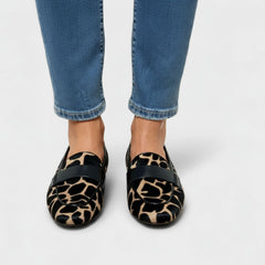 Leopard Print Loafers with Gold Buckle for Women