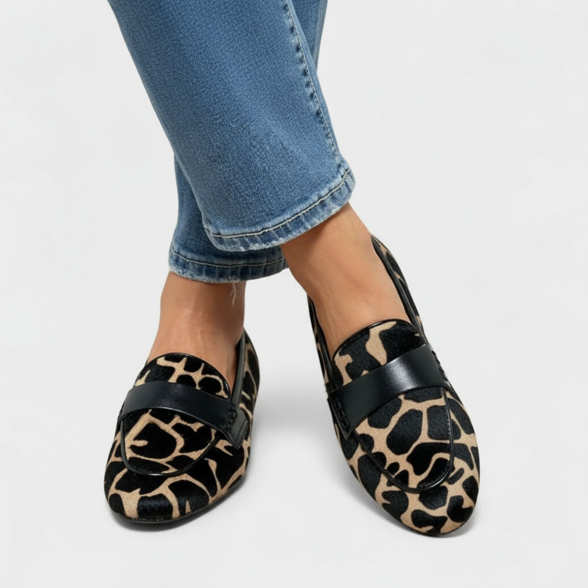 Leopard Print Loafers with Gold Buckle for Women