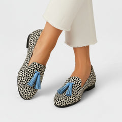 Polka Dot Loafers with Blue Tassels for Women