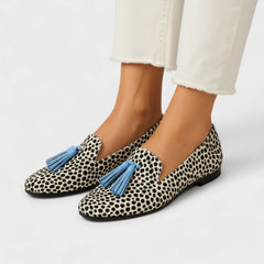 Polka Dot Loafers with Blue Tassels for Women