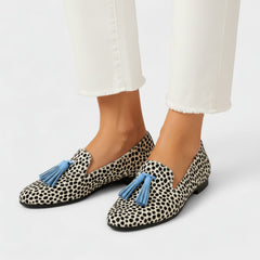 Polka Dot Loafers with Blue Tassels for Women