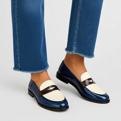 Two-Tone Loafers with Contrast Strap for Women