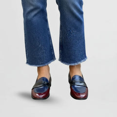 Two-Tone Loafers with Contrast Strap for Women