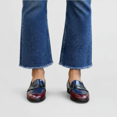 Two-Tone Loafers with Contrast Strap for Women