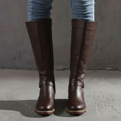 Knee-High Riding Boots with Low Block Heel for Women