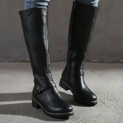 Knee-High Riding Boots with Low Block Heel for Women