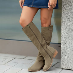 Knee-High Suede Boots with Block Heel for Women