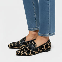 Leopard Print Loafers with Gold Buckle for Women