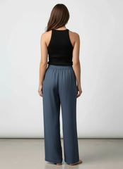 Wide-Leg Linen Trousers with Elastic Waist for Women