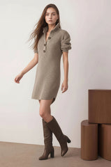 Knitted Midi Shirt Dress with Long Sleeves for Women