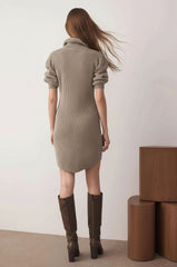 Knitted Midi Shirt Dress with Long Sleeves for Women