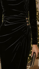 Velvet Midi Dress with Long Sleeves for Women