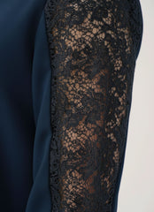Long-Sleeve A-Line Dress with Lace Detail for Women