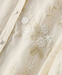 Sheer Floral Embroidered Button-Up Blouse for Women