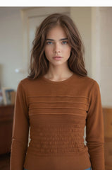 Long Sleeve Textured Knit Crew Neck Top for Women