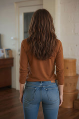 Long Sleeve Textured Knit Crew Neck Top for Women