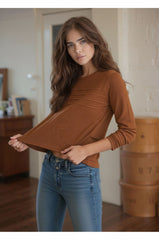 Long Sleeve Textured Knit Crew Neck Top for Women