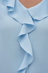 V-Neck Ruffle Trim 3/4 Sleeve Blouse for Women