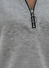 Long Sleeve Zip V-Neck Casual Knit Top for Women