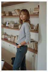 Long Sleeve Zip V-Neck Casual Knit Top for Women