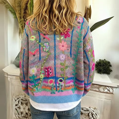V-Neck Boho Floral Print Long Sleeve Cardigan for Women
