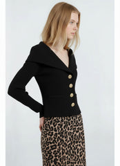 Off-Shoulder Button Front Long Sleeve Knit Cardigan for Women