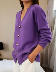 V-Neck Textured Knit Button Front Cardigan for Women
