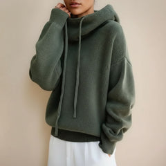 Oversized Knit Funnel Neck Hoodie Sweater for Women