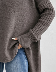 Oversized Turtleneck High-Low Knit Sweater for Women