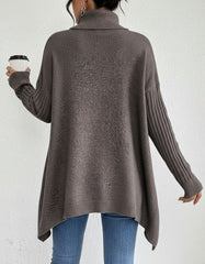 Oversized Turtleneck High-Low Knit Sweater for Women