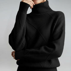 Textured Geometric Knit Turtleneck Sweater for Women