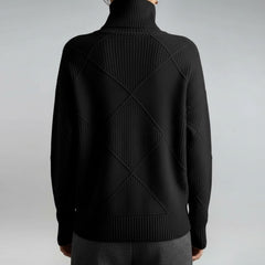 Textured Geometric Knit Turtleneck Sweater for Women