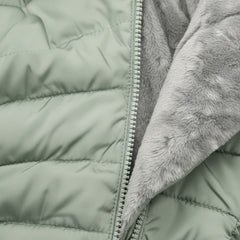 Hooded Puffer Jacket with Faux Fur Trim for Women