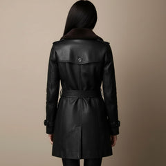 Longline Faux Leather Zip-Up Coat for Women