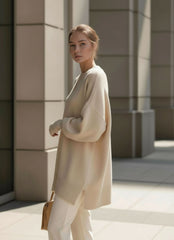 Oversized Asymmetric Hem Knit Sweater for Women