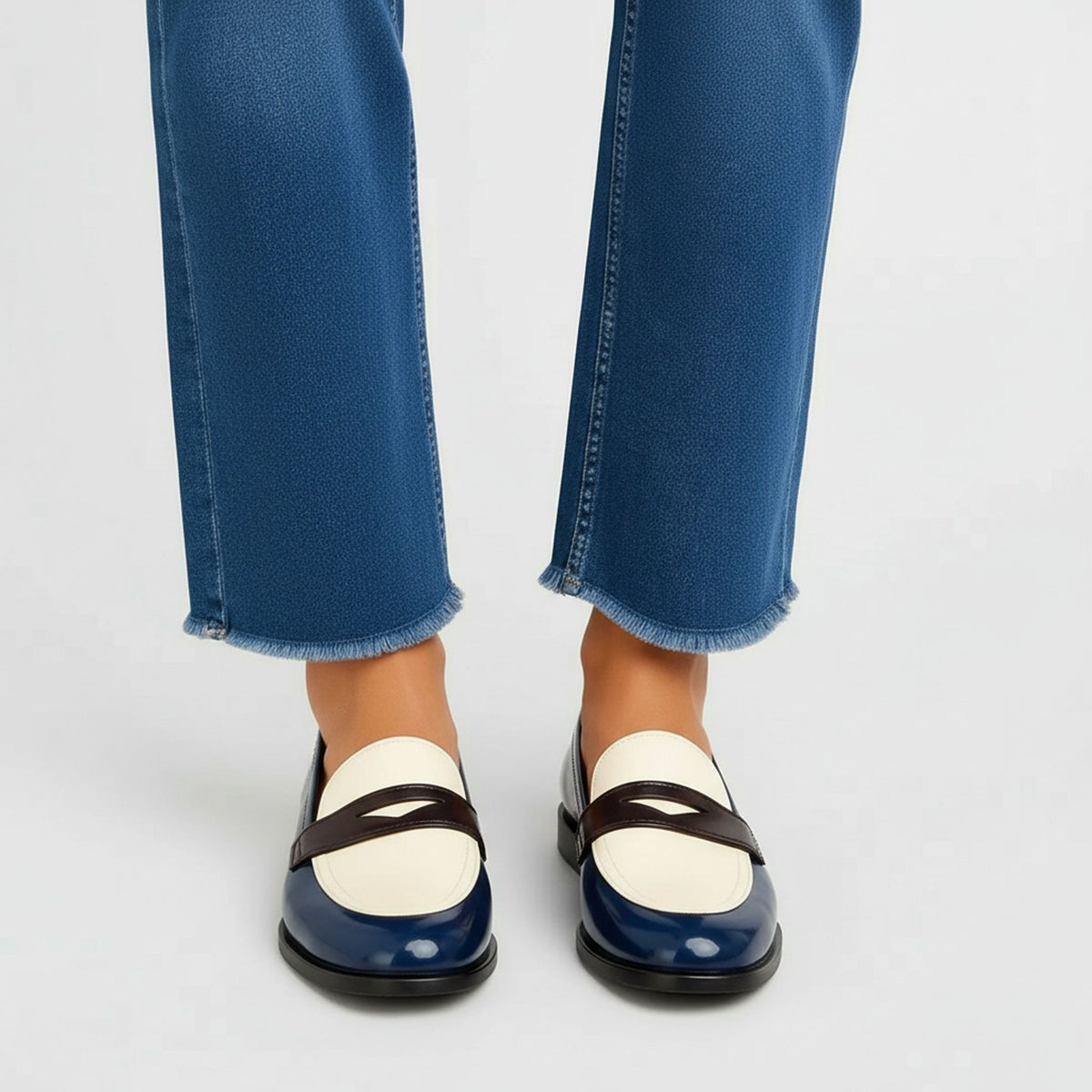 Two-Tone Loafers with Contrast Strap for Women