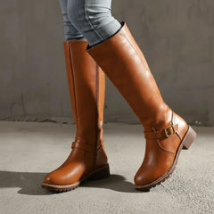 Knee-High Riding Boots with Low Block Heel for Women