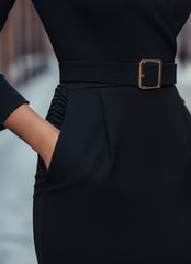 Long-Sleeve Belted Midi Dress for Women