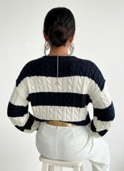 Striped V-Neck Chunky Knit Sweater for Women