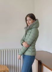 Hooded Puffer Jacket with Faux Fur Trim for Women