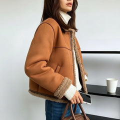 Faux Shearling Lined Zip-Up Aviator Jacket