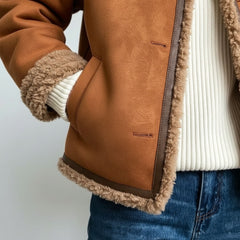 Faux Shearling Lined Zip-Up Aviator Jacket