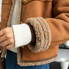 Faux Shearling Lined Zip-Up Aviator Jacket