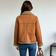 Faux Shearling Lined Zip-Up Aviator Jacket