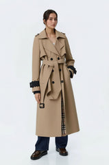 Longline Double-Breasted Belted Trench Coat for Women